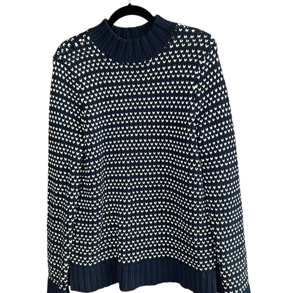 L.L. Bean Signature Sweater Navy Blue Bird's Eye Heavy Chunky Knit Size Small